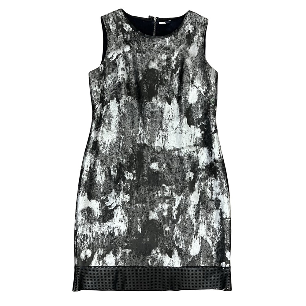 Elie Tahari Sleeveless Sheath Dress Black Gray Abstract Print Size 10